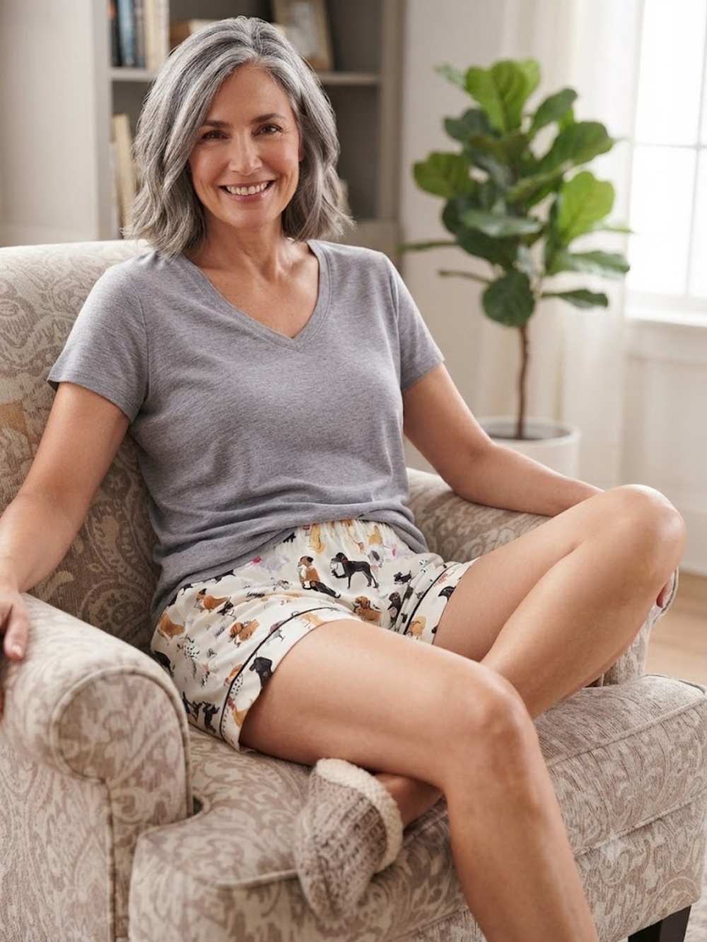 Women’s White Dog Print Pajama Shorts
